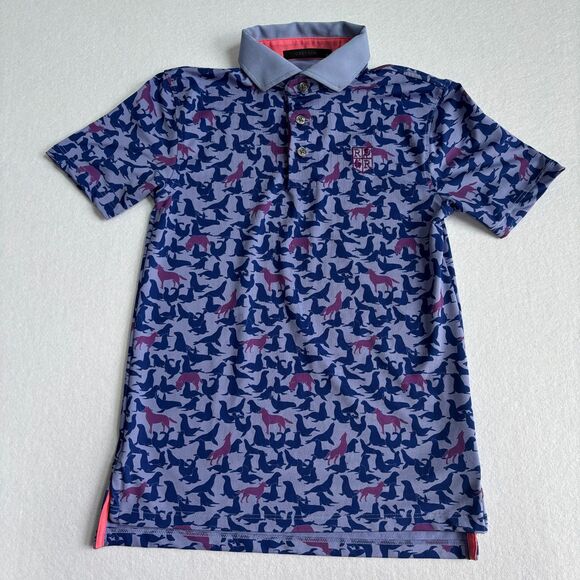 Greyson Youth Seals and Wolf Pring Polo Boys L 8-9 Blue Golf Performance Preppy - Picture 1 of 9